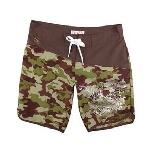 OP Ocean Pacific Womens Board Shorts Size S Camo Surf Vintage Y2K Graphic Junior